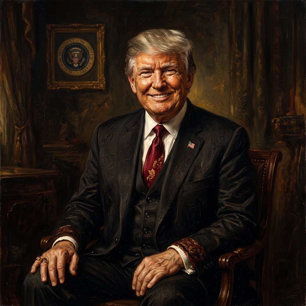 Oil portrait of President Chump, smiling